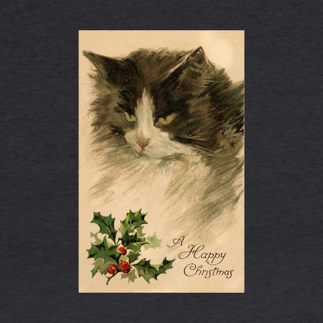 Beautiful cat with Holly wishing a happy Christmas by RedThorThreads